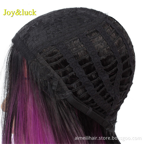 Long Natural Wavy Wig for Women Middle Part Daily Hair or Halloween Party Cosplay Wig Black Ombre Purple Synthetic Hair Wigs